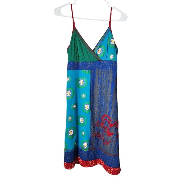 KESSLEY patchwork slip dress embroidered boho y2k sundress S - Picture 2 of 12